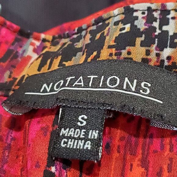 Notations Split Back Red Multicolor Long Sleeve ButtonUp Career Wear Blouse Top - Picture 9 of 9